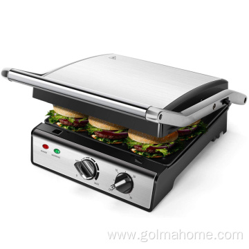 4 Slice Stainless Steel Electric Contact Grill Opens 180 Degrees with Adjustable Temperature Panini Press Grill